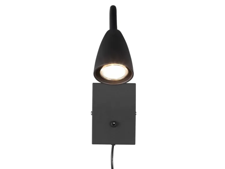 Flexible LED Leselampe, Wandleuchte mit Schalter & Stecker, Schwarz Höhe 23,5cm