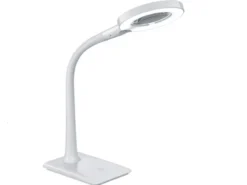 Flexible LED Schreibtischlampe LUPO weiß mit Lupe, 3-fach Dimmer