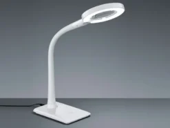 Flexible LED Schreibtischlampe LUPO weiß mit Lupe, 3-fach Dimmer