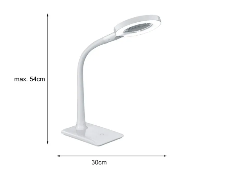 Flexible LED Schreibtischlampe LUPO weiß mit Lupe, 3-fach Dimmer