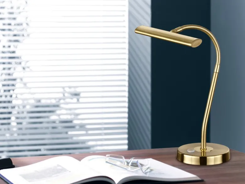 Flexible LED Schreibtischleuchte CURTIS Messing matt, 4-Stufen Dimmer