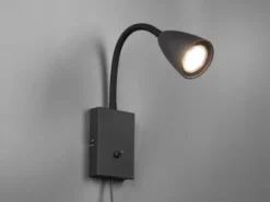 Flexible Leselampe WANDA, Wandleuchte mit & ohne Stecker, Schwarz matt