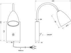 Flexible Leselampe WANDA, Wandleuchte mit & ohne Stecker, Messing matt