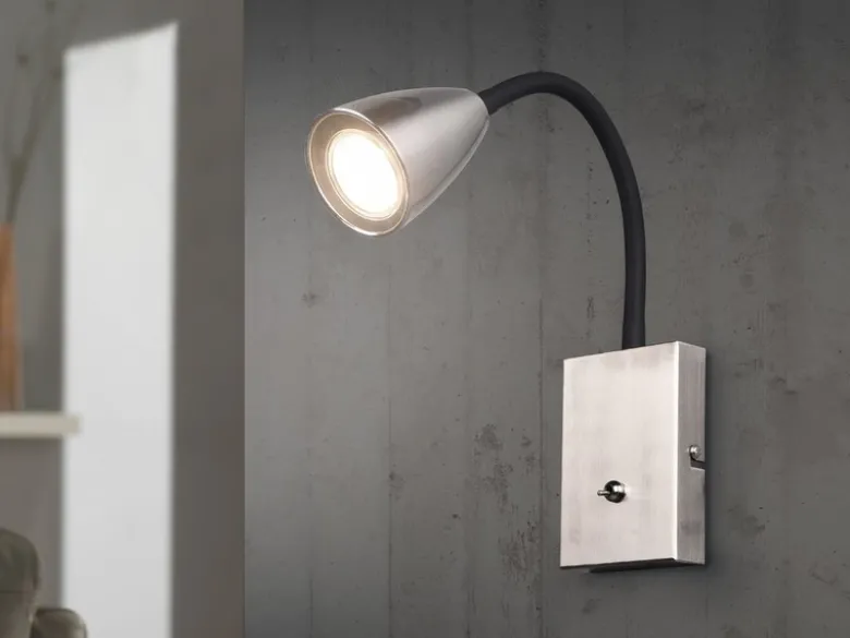Flexible Leselampe WANDA, Wandleuchte mit & ohne Stecker, Silber matt