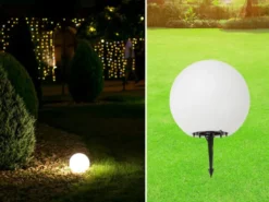 Garten Kugelleuchte aus Kunststoff Weiß mit Erdspieß & 3m Kabel, IP65 - Ø38cm