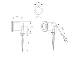 Gartenstrahler UBANGI mit Erdspieß, 5m Anschlußkabel & Stecker Ø 9cm
