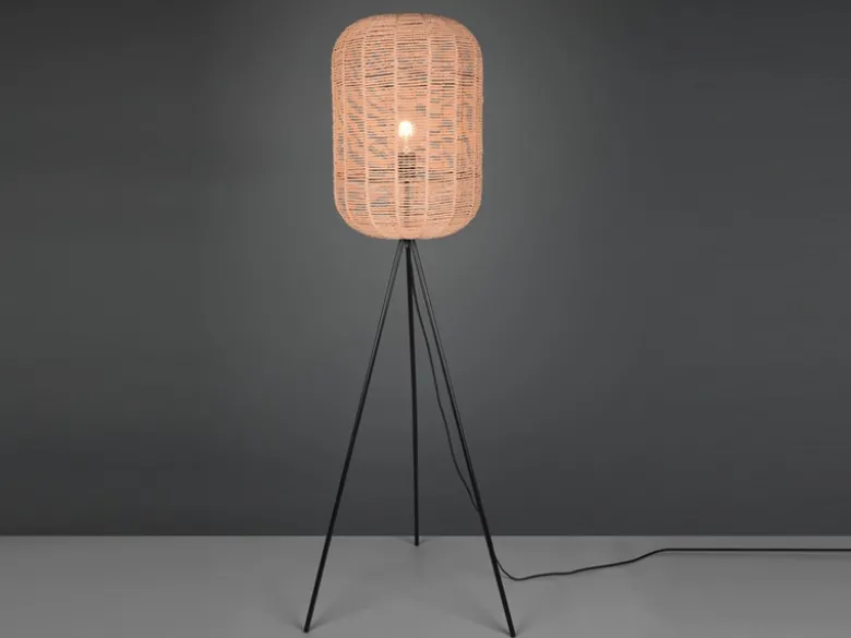 Geflochtene Tripod LED Stehlampe mit Sisal Lampenschirm