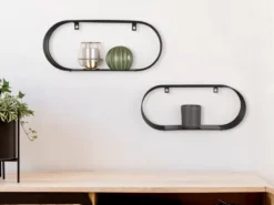 Gitter Wandregal 2er Set JOYCE aus Metall in Schwarz