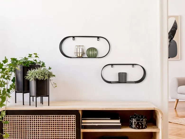 Gitter Wandregal 2er Set JOYCE aus Metall in Schwarz