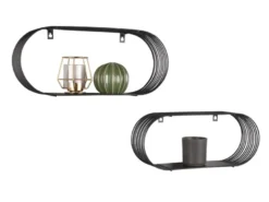 Gitter Wandregal 2er Set JOYCE aus Metall in Schwarz