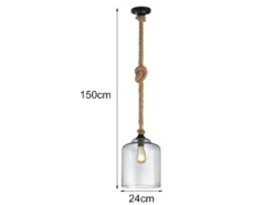 Glasschirm Pendelleuchte JUDITH mit Seil & verknotetem Lampenkabel Ø 24,5cm