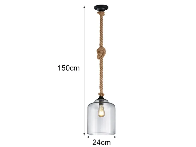 Glasschirm Pendelleuchte JUDITH mit Seil & verknotetem Lampenkabel Ø 24,5cm