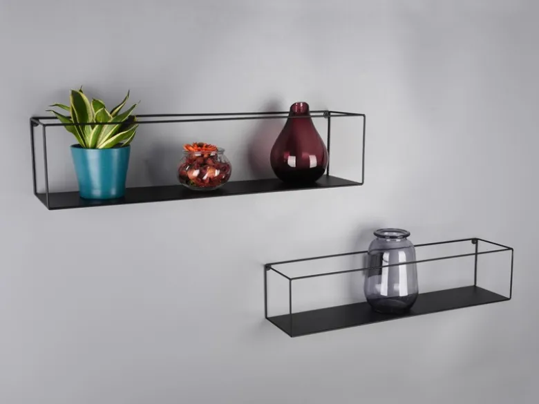 Große Wandregale - 2er SET TINKA aus Metall in Schwarz 60cm & 65cm breit