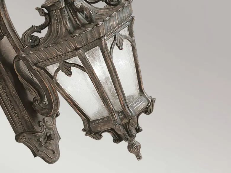 Große antike Außenwandleuchte TOURNAI hängend Bronzefarbig, Höhe 61cm