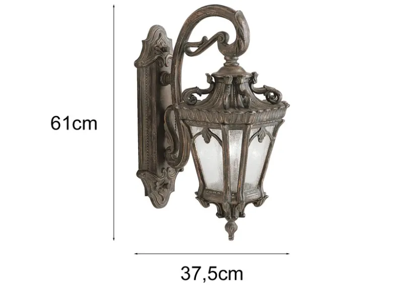 Große antike Außenwandleuchte TOURNAI hängend Bronzefarbig, Höhe 61cm