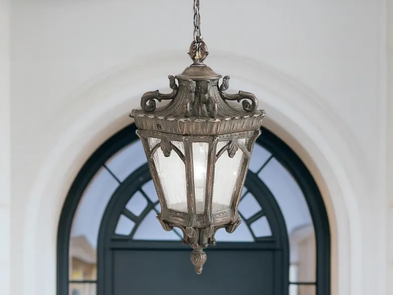 Große antike Hängelaterne TOURNAI Aluminium Bronzefarbig, Ø 30,5cm