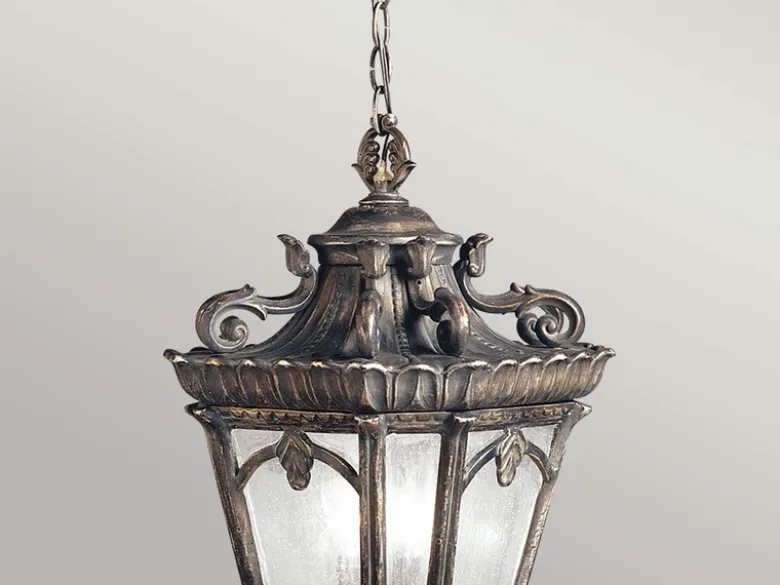 Große antike Hängelaterne TOURNAI Aluminium Bronzefarbig, Ø 30,5cm