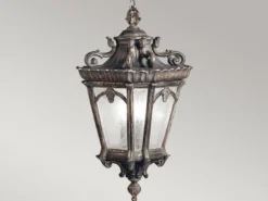 Große antike Hängelaterne TOURNAI Aluminium Bronzefarbig, Ø 30,5cm