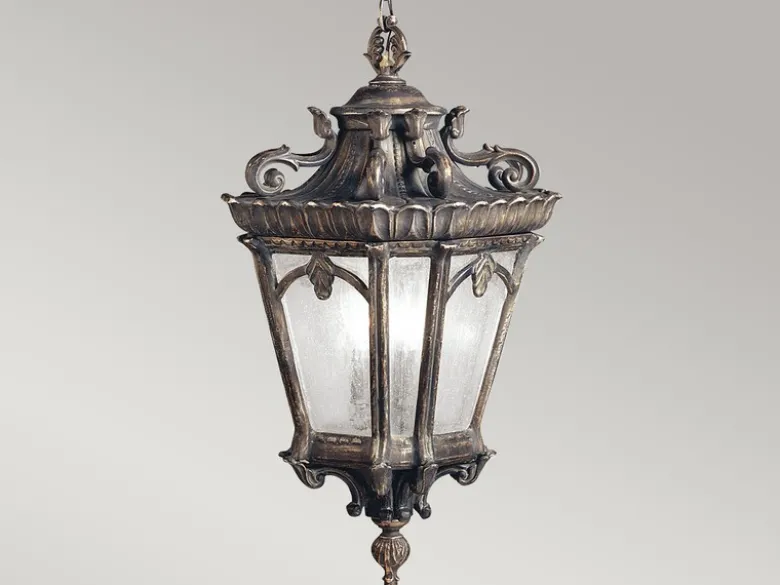 Große antike Hängelaterne TOURNAI Aluminium Bronzefarbig, Ø 30,5cm