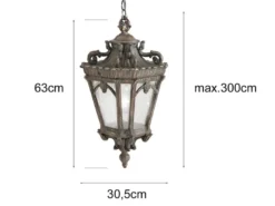 Große antike Hängelaterne TOURNAI Aluminium Bronzefarbig, Ø 30,5cm