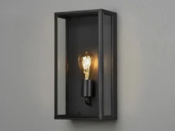 Große Außenwandlaterne CARPI Stahl Schwarz mit Klarglas, Höhe 40cm