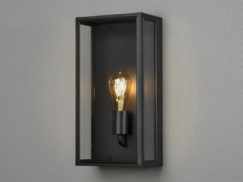 Große Außenwandlaterne CARPI Stahl Schwarz mit Klarglas, Höhe 40cm