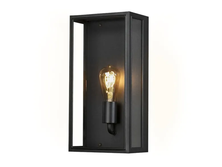 Große Außenwandlaterne CARPI Stahl Schwarz mit Klarglas, Höhe 40cm