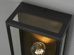 Große Außenwandlaterne CARPI Schwarz-Messing mit Klarglas, Höhe 40cm