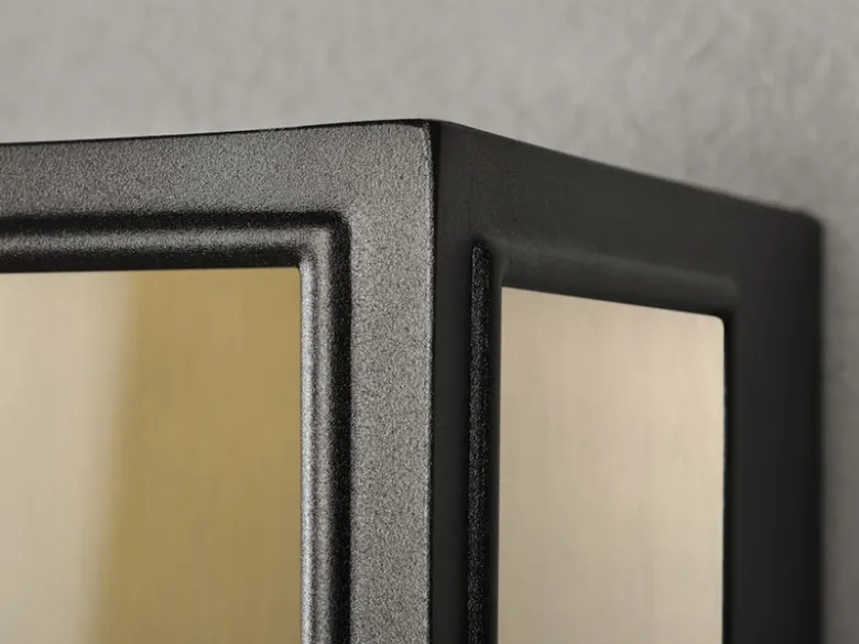 Große Außenwandlaterne CARPI Schwarz-Messing mit Klarglas, Höhe 40cm