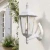 Große Außenwandleuchte Laterne stehend aus Aluminium Weiß, Höhe 44cm