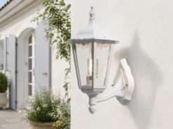 Große Außenwandleuchte Laterne stehend aus Aluminium Weiß, Höhe 44cm