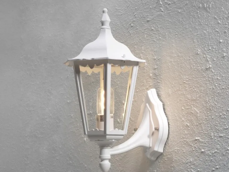 Große Außenwandleuchte Laterne stehend aus Aluminium Weiß, Höhe 44cm