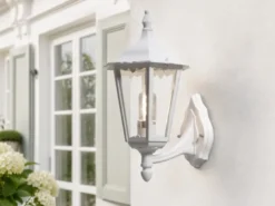 Große Außenwandleuchte Laterne stehend aus Aluminium Weiß, Höhe 44cm