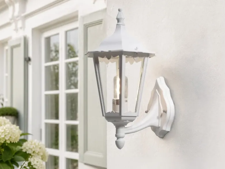 Große Außenwandleuchte Laterne stehend aus Aluminium Weiß, Höhe 44cm