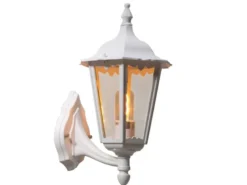 Große Außenwandleuchte Laterne stehend aus Aluminium Weiß, Höhe 44cm