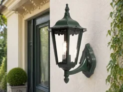 Große Außenwandleuchte Laterne stehend aus Aluminium Grün, Höhe 44cm