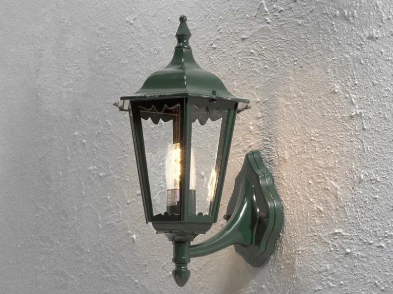 Große Außenwandleuchte Laterne stehend aus Aluminium Grün, Höhe 44cm