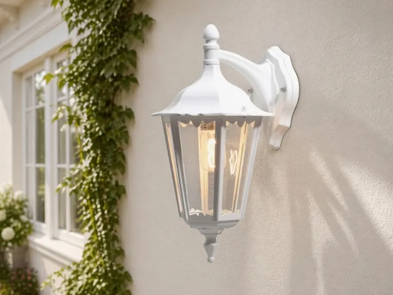 Große Außenwandleuchte Laterne hängend aus Aluminium Weiß, Höhe 45cm