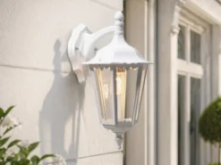 Große Außenwandleuchte Laterne hängend aus Aluminium Weiß, Höhe 45cm