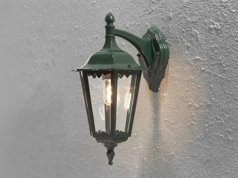 Große Außenwandleuchte Laterne hängend aus Aluminium Grün, Höhe 45cm