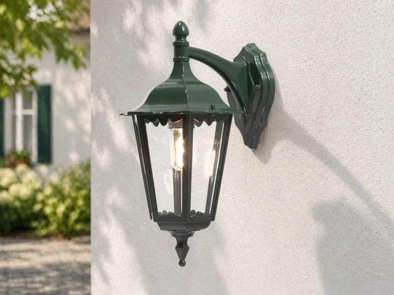 Große Außenwandleuchte Laterne hängend aus Aluminium Grün, Höhe 45cm