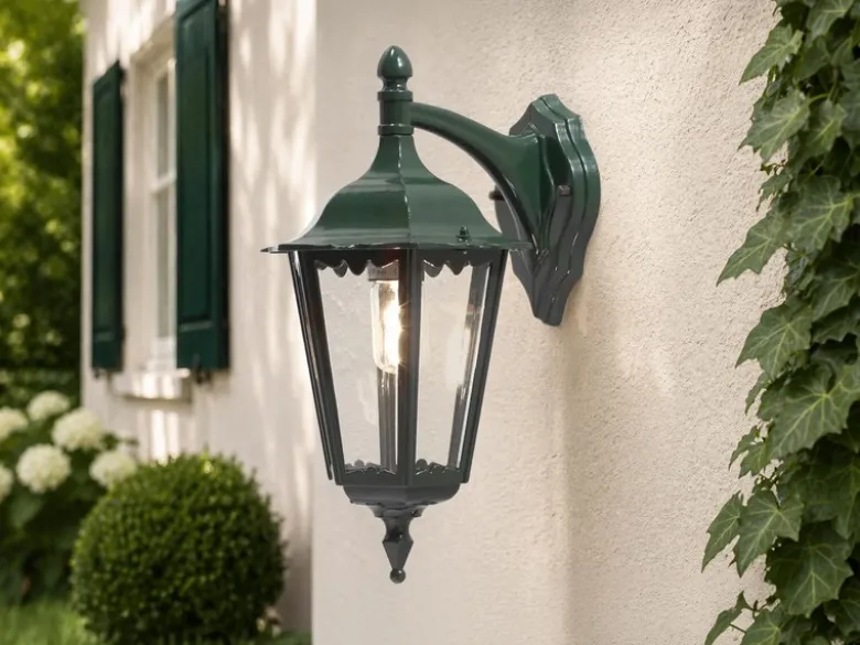 Große Außenwandleuchte Laterne hängend aus Aluminium Grün, Höhe 45cm