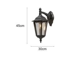 Große Außenwandleuchte Laterne hängend aus Aluminium Schwarz, Höhe 45cm