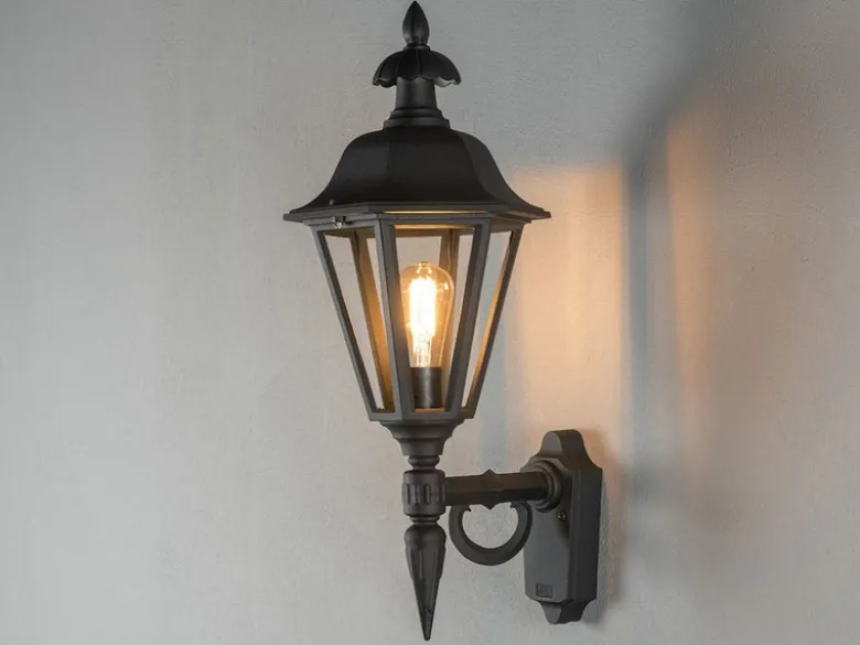 Große Außenwandleuchte PALLAS Laterne stehend, Alu Schwarz, Höhe 61cm