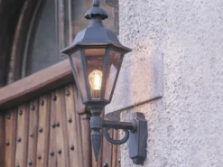 Große Außenwandleuchte PALLAS Laterne stehend, Alu Schwarz, Höhe 61cm