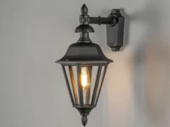 Große Außenwandleuchte PALLAS Laterne hängend, Alu Schwarz, Höhe 54cm