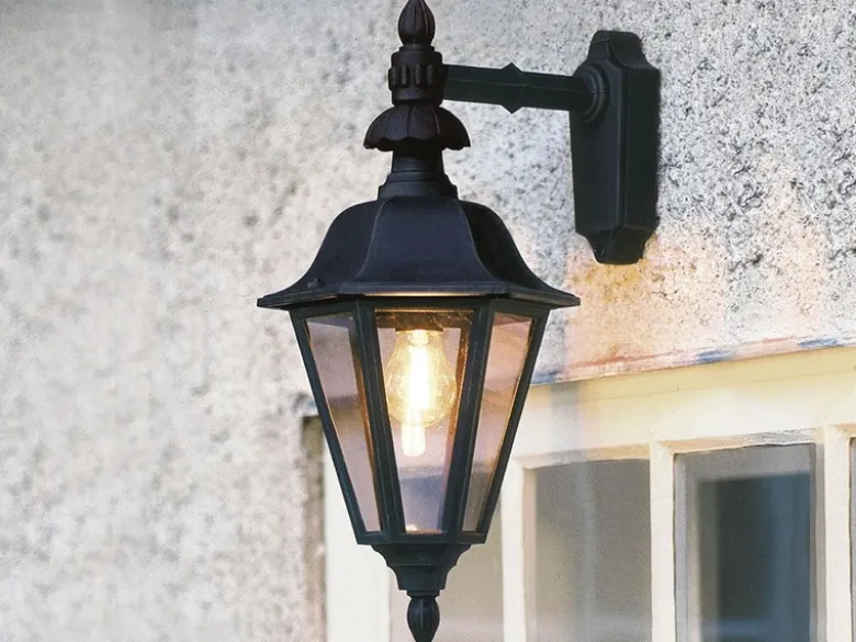 Große Außenwandleuchte PALLAS Laterne hängend, Alu Schwarz, Höhe 54cm