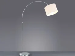 Große Bogenlampe höhenverstellbar von 150-215cm, Stoffschirm Weiß mit E27 LED