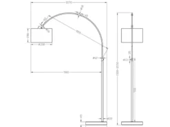 Große Bogenlampe höhenverstellbar von 150-215cm, Stoffschirm Weiß mit E27 LED