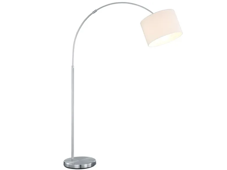 Große Bogenlampe HOTEL E27 Stoffschirm Weiß, höhenverstellbar von 150-215cm